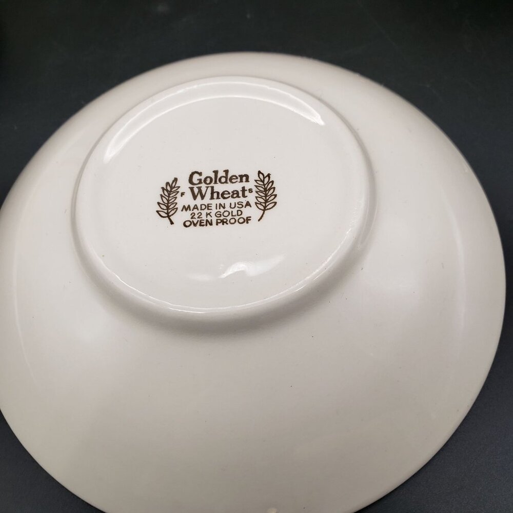 Golden Wheat 22K Gold Oven Proof Cup & Saucer Set 6 + Berry Bowl Made USA - Picture 8 of 12